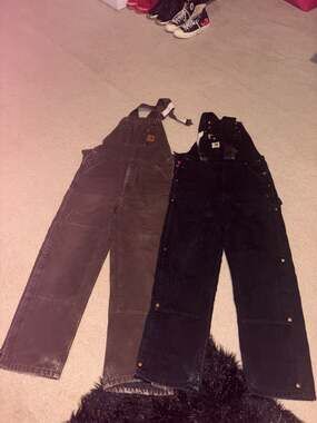 Bundle of 2 Carhartt Vintage Quilt-Lined Duck Bib Overalls Double Knee Black & D